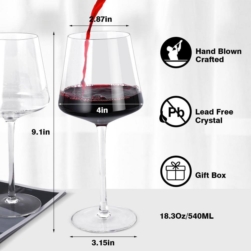 18 oz. Clear Glassware Set (Set of 4) Hand Blown Crystal Tall Stem for Red & White Wine, Great Packaging for Daily Use - Hercitys