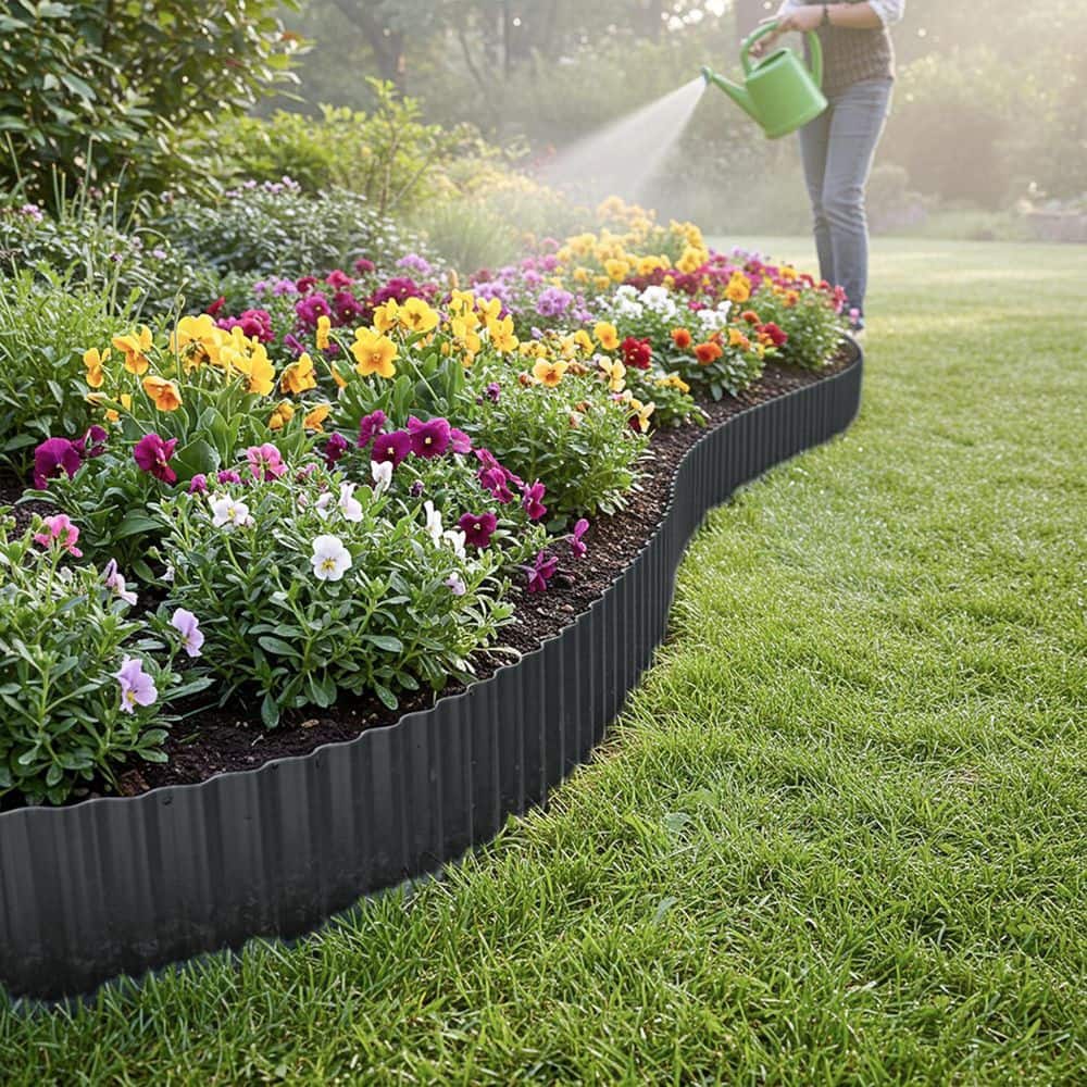 40 ft. x 6 in. Durable Corrugated Metal Garden Edging Black Landscape Border for Lawn Flower Beds Paver Edging - Hercitys