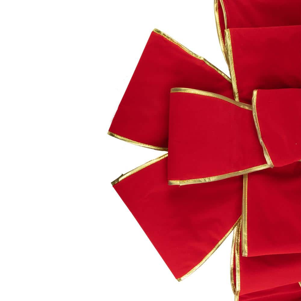 40 in. Giant Red 3D 11-Loop Velveteen Christmas Bow with Gold Trim - Hercitys