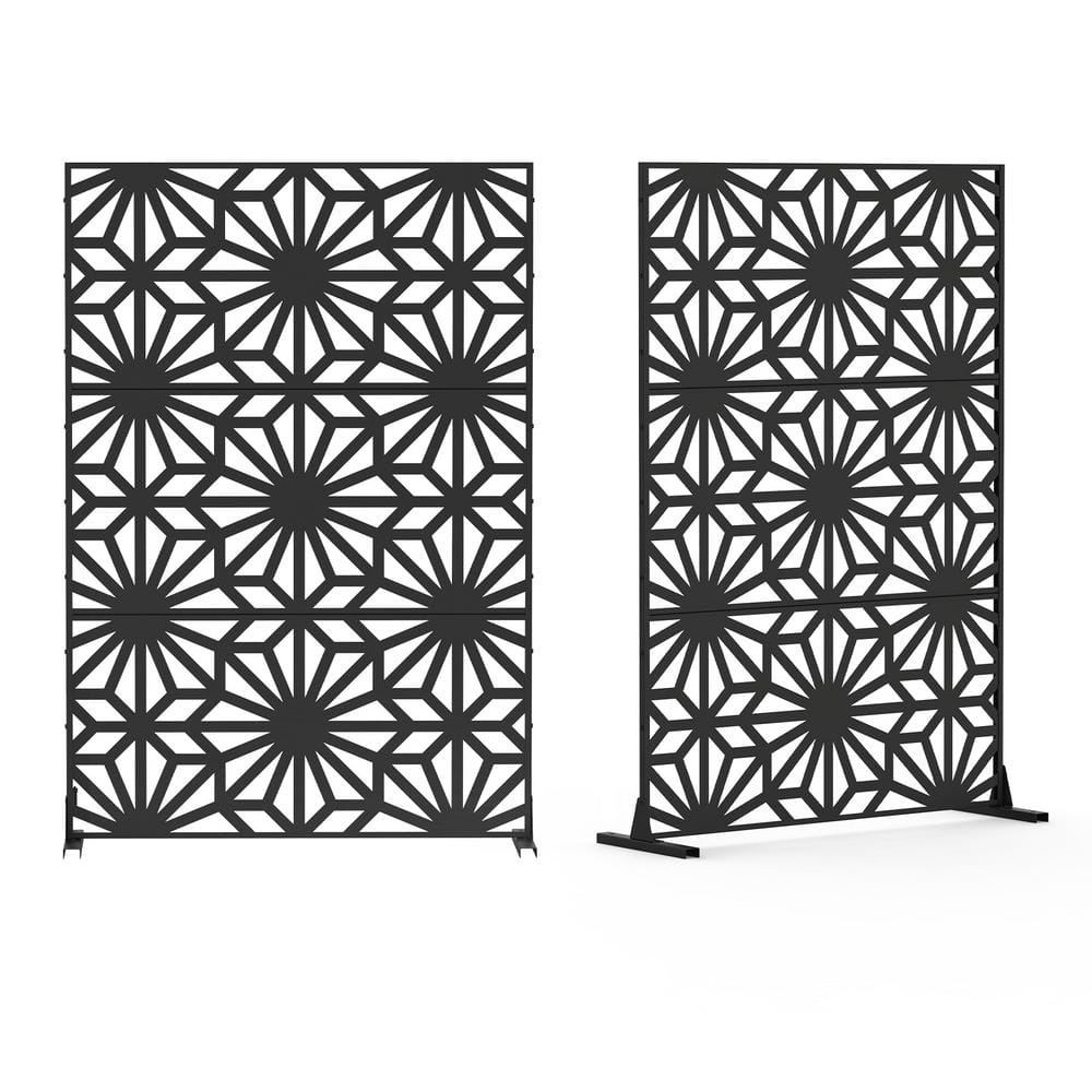 48 in. Metal Garden Fence Outdoor Privacy Screen Garden Screen Panels in Black(Sunflower) - Hercitys