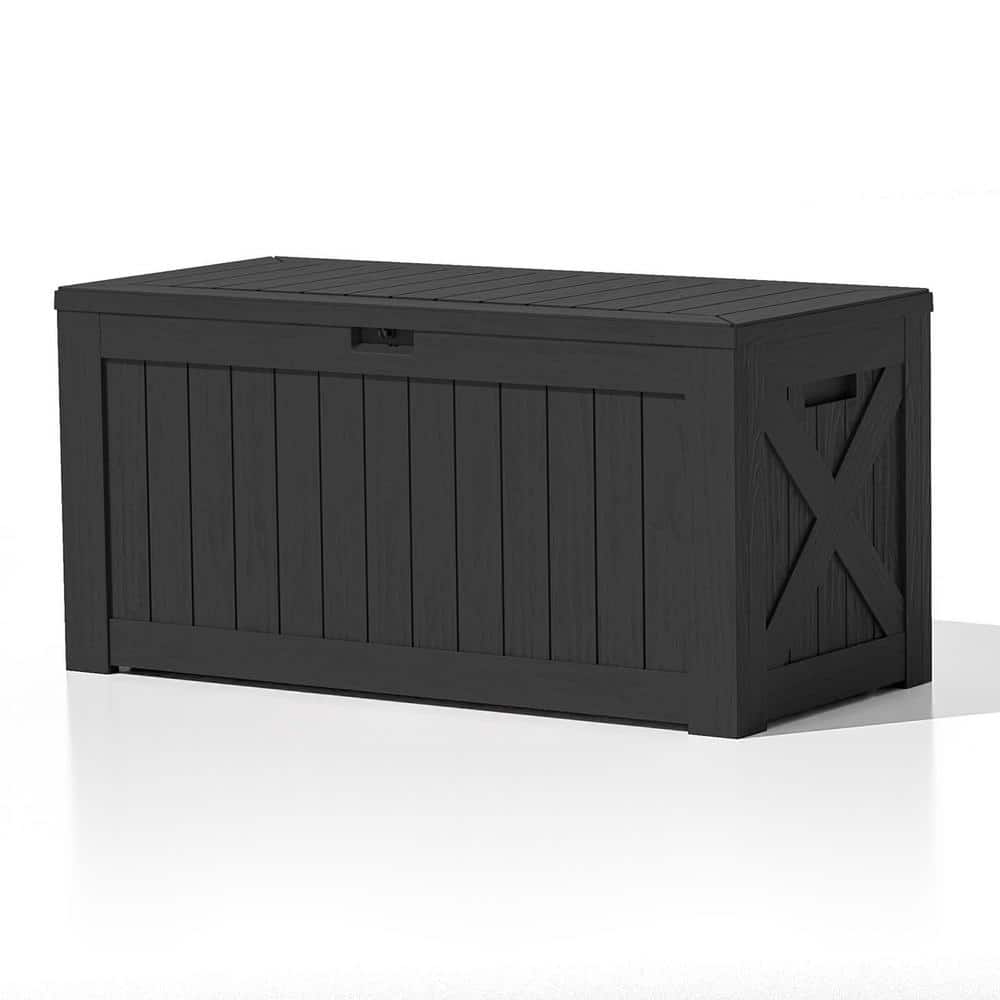 120 Gal. Heavy-Duty Outdoor Storage Plastic Resin Deck Box, Large Patio Storage Container in Black - Hercitys