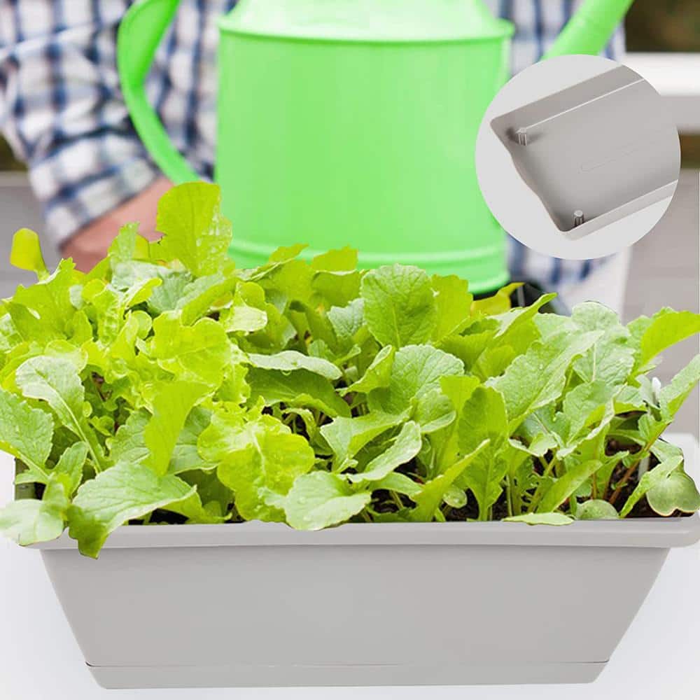 17 in. Plastic Window Box Planter Flower Window Boxes, Rectangle Planters Box with Drainage Holes and Trays (8-Pieces) - Hercitys