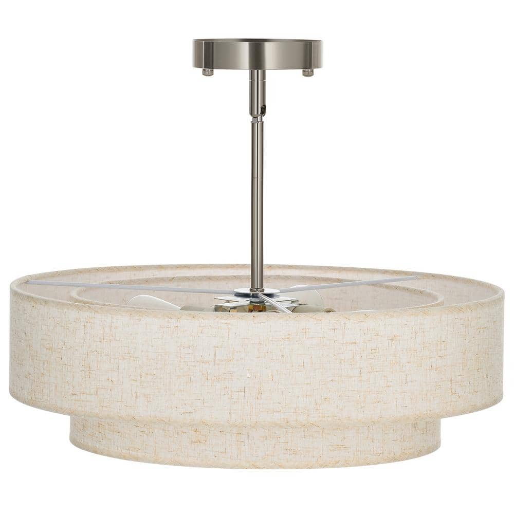 18 in. 4-Light Brushed Nickel Semi-Flush Mount Ceiling Light Fixture Drum Pendant Light with 2-Layer Fabric Shade - Hercitys