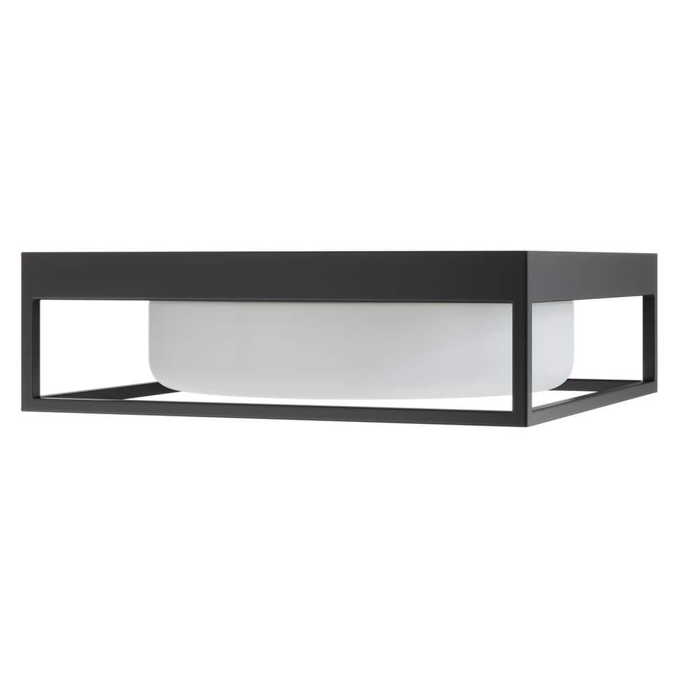 13 in. 2-Light Industrial Black Flush Mount Farmhouse Close to Ceiling Light Fixture with White Glass Shade - Hercitys