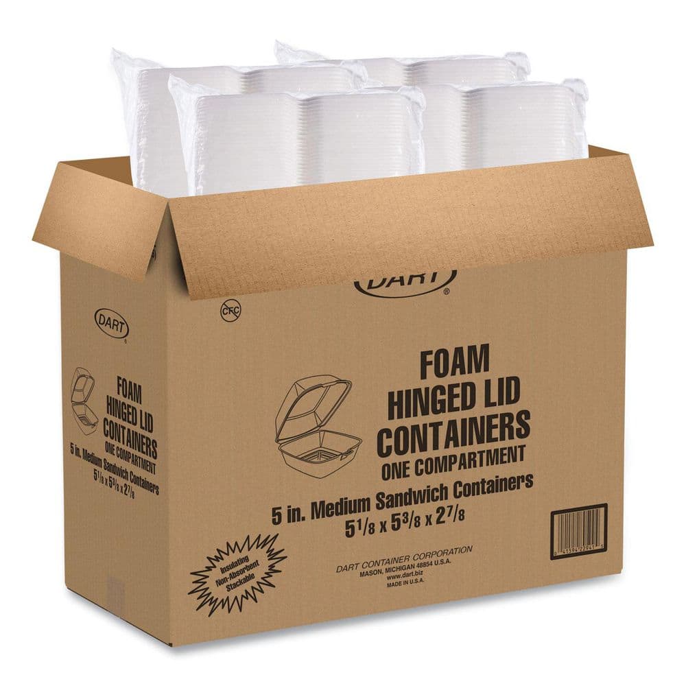 5.38 in. x 5.5 in. x 2.88 in. White Foam Hinged Lid Containers (500-Carton) - Hercitys