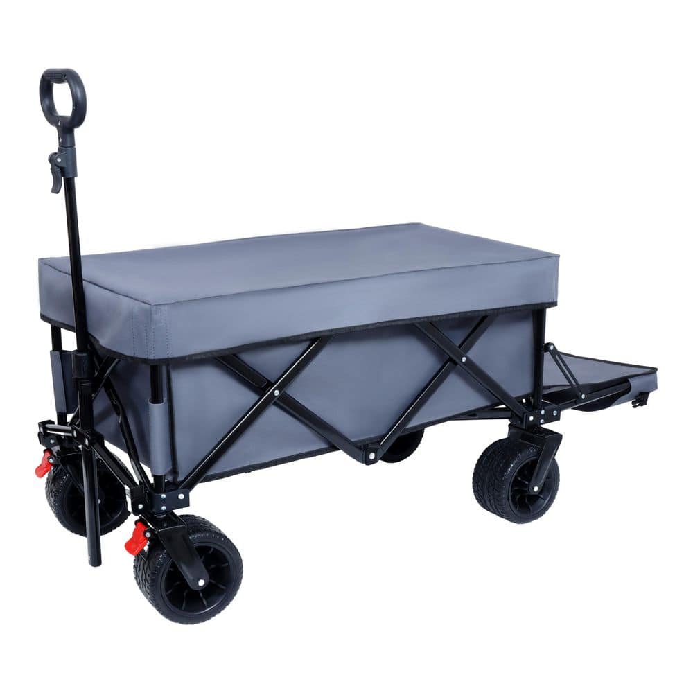 10 cu. ft. Steel Collapsible Folding Garden Cart Beach Wagon with Rain Covers, Waterproof Dustproof UV Resistant, Gray - Hercitys