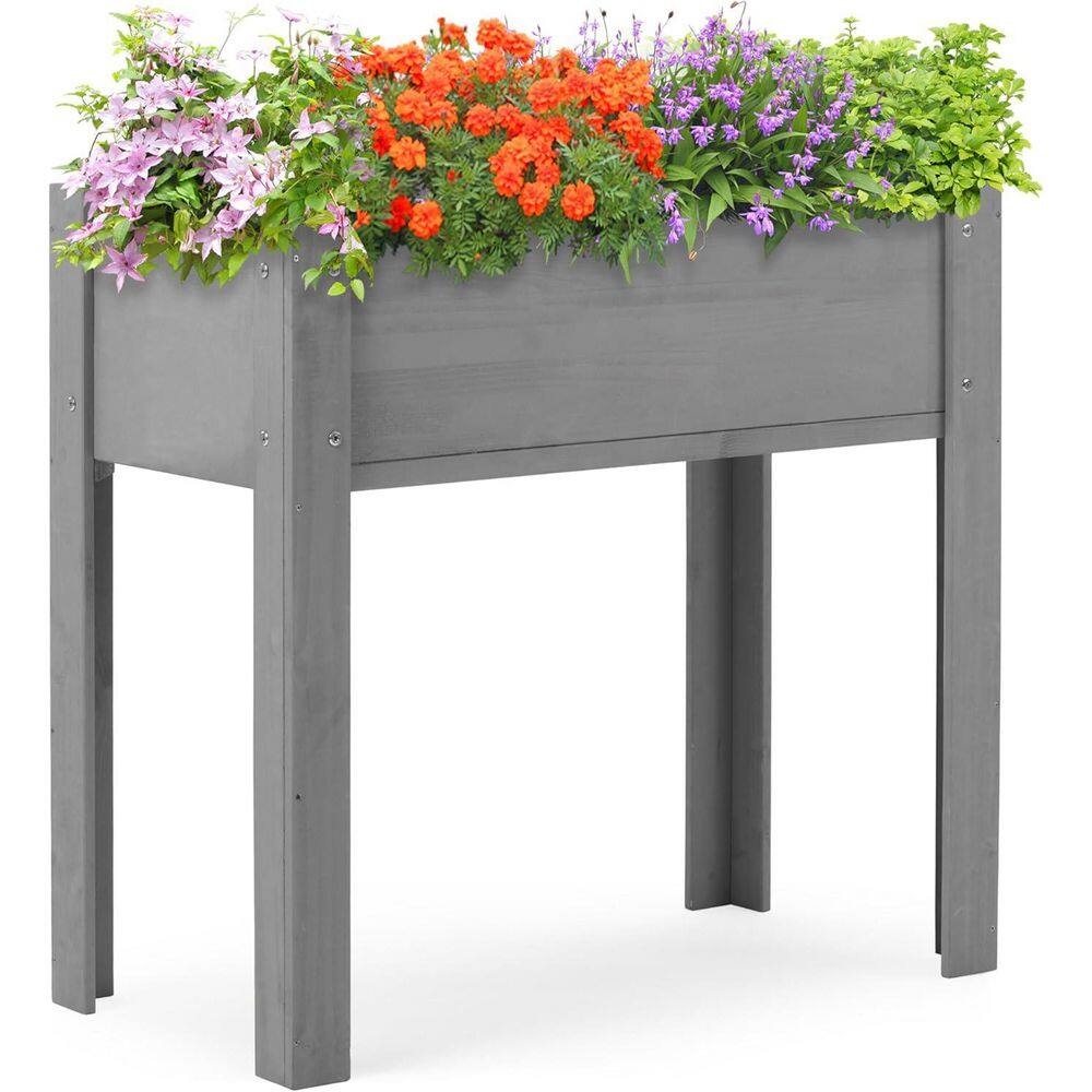 31 in. x 31 in. x 16 in. Grey Wood Raised Garden Bed with Legs, Elevated Wooden Planter Box, Safe Water-Based Coating - Hercitys