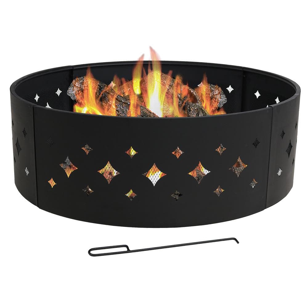 36 in. Round Heavy-Duty Steel Diamond Wood Burning Fire Pit Ring - Hercitys