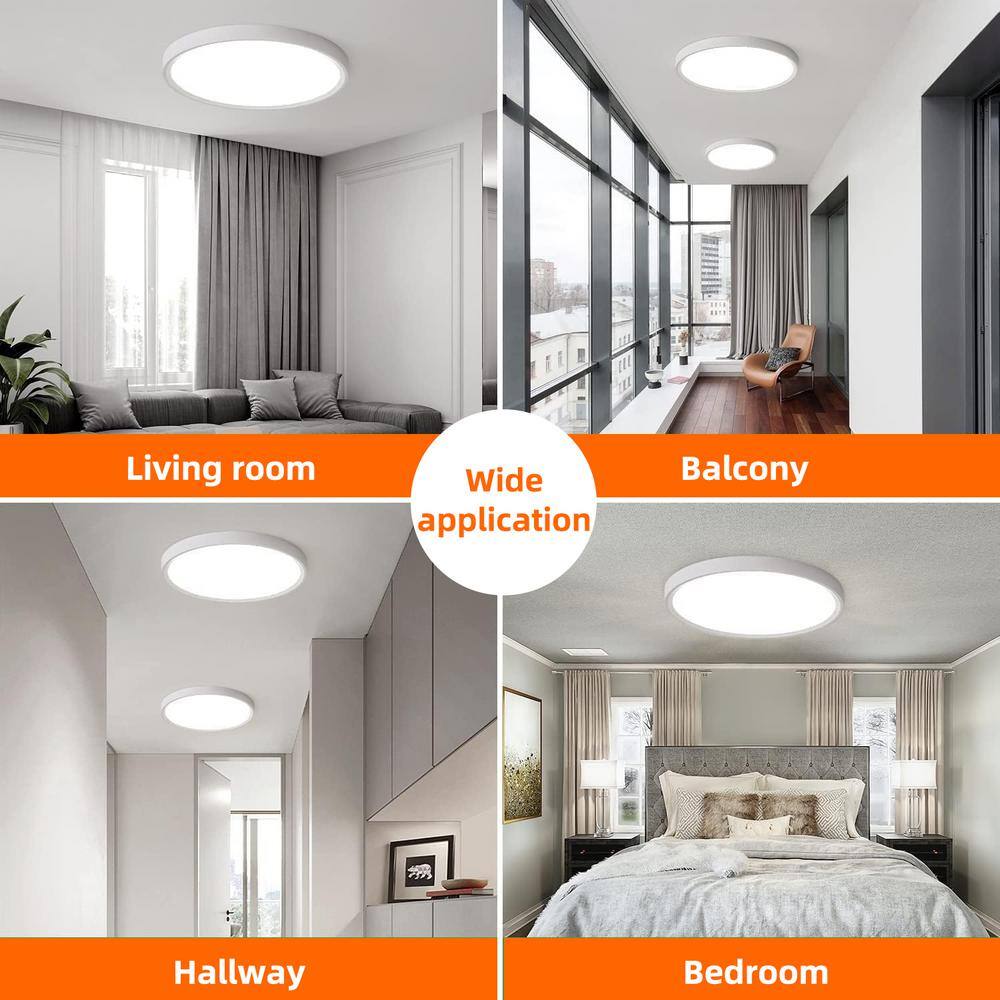 12 in. 28-Watt Dimmable White Integrated LED 3600 Lumens Round Flat Panel Ceiling Flush Mount with 3CCT Adjustable 2Pack - Hercitys