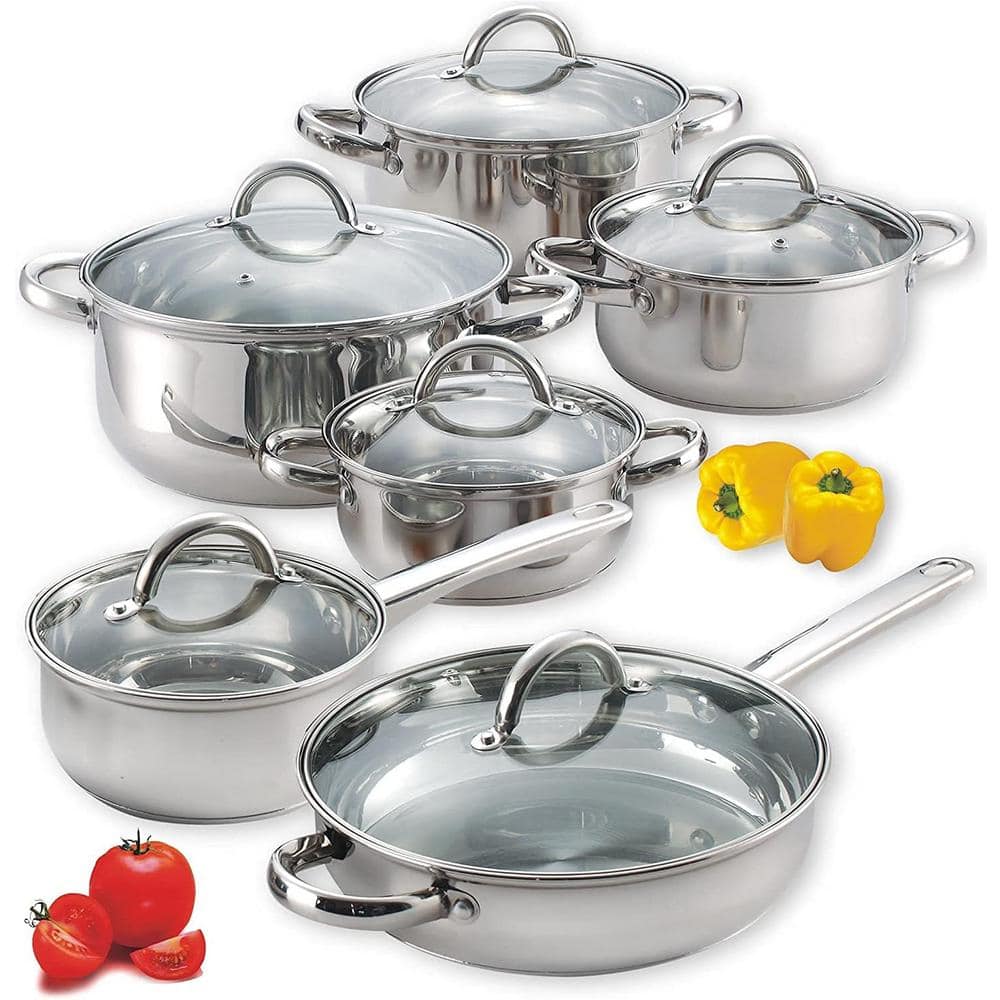 12-Piece Silver Cookware Set in Stainless Steel - Hercitys