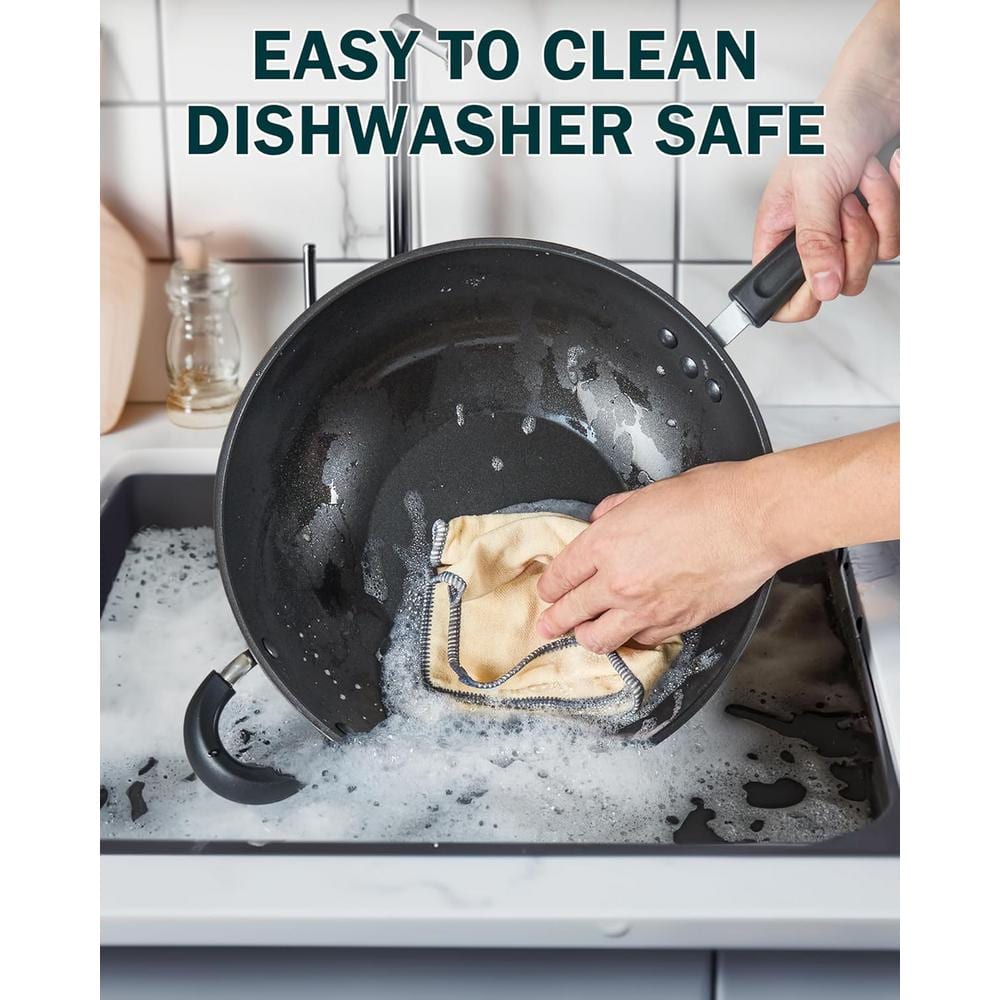 12 in. Hard Anodized Aluminum Nonstick Wok Pan with Lid, Induction Compatible - Hercitys