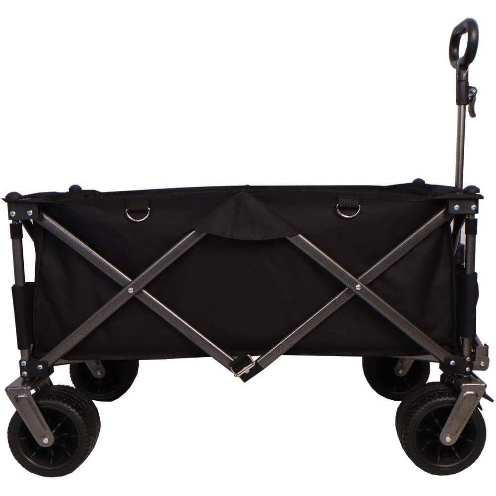 300 lbs. Capacity 2 cu. ft. Folding Fabric Utility Wagon Beach Serving Shopping Trolley Garden Cart (Black) - Hercitys