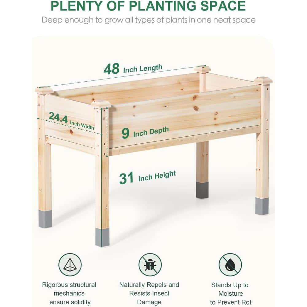 49 in. x 25 in. x 31 in. Wood Raised Garden Bed with Linner – Waterproof Legs - Hercitys