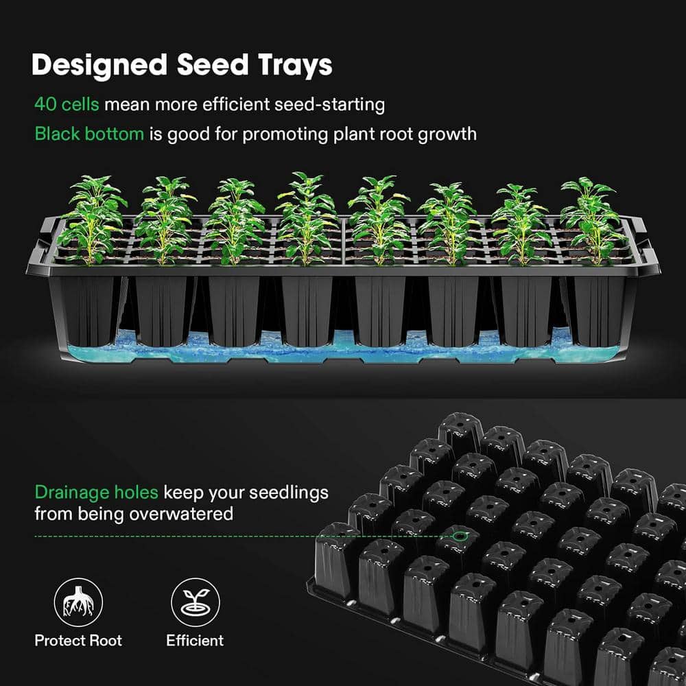 40-Cell Seed Starter Kit with 2 Set of LED Lights (6-Pack) - Hercitys