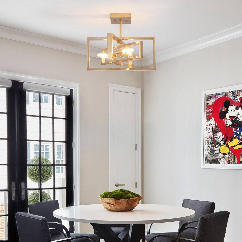 15.8 in. 3-Light Brass Semi- Flush Mount - Hercitys