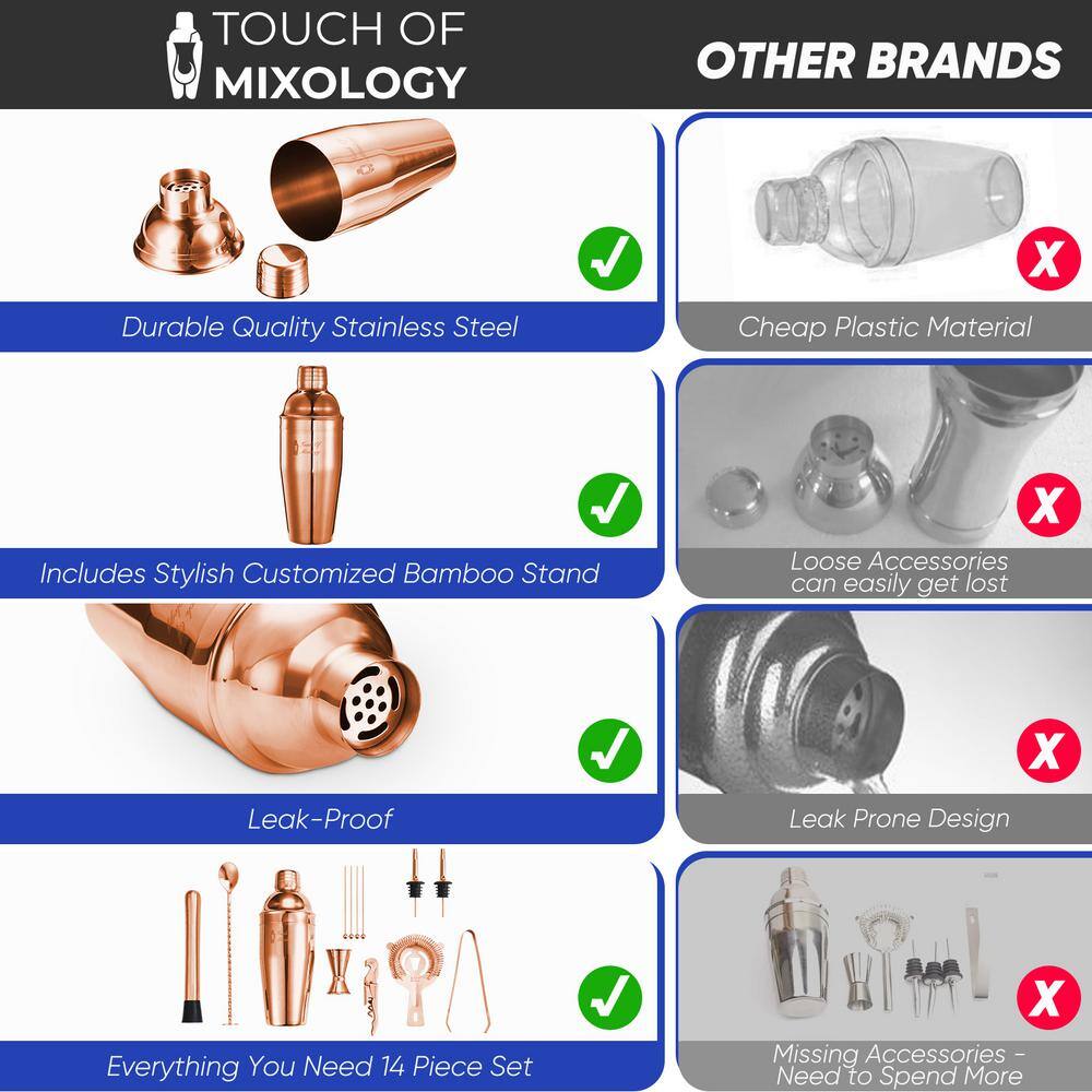 14-Piece Stainless Steel Bartender Kit-Bar Set 25 oz. Cocktail Shaker-Cocktail Kit Set-Bartending Kit (Rose Gold) - Hercitys