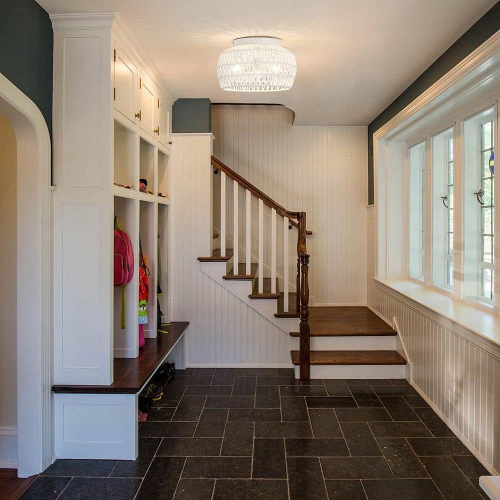 12.59 in. 3-Light White Rattan Semi Flush Mount Chandelier for Hallway Entryway Dining Room and No Bulbs Included - Hercitys