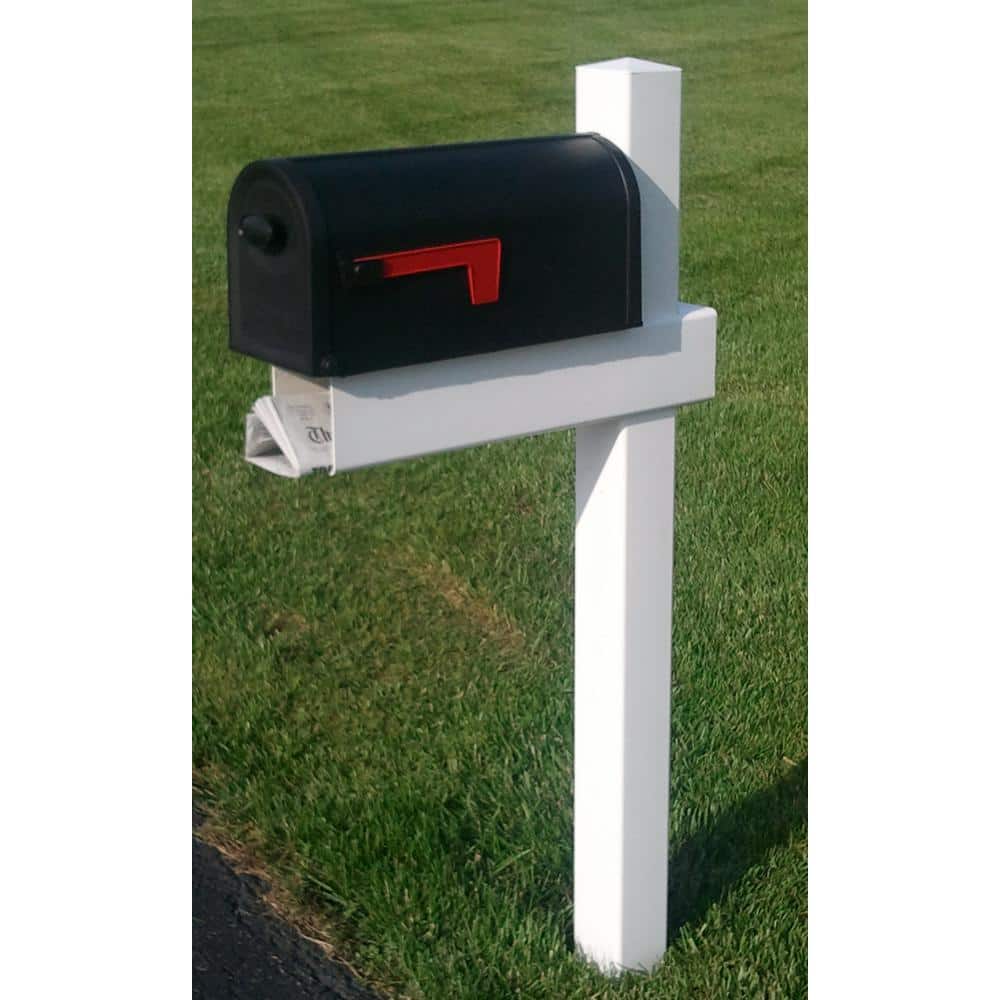 54 in x 24 in x 5 in Adjustable Arm Mailbox Post Sleeve in White with X Large Newspaper Holder - Hercitys