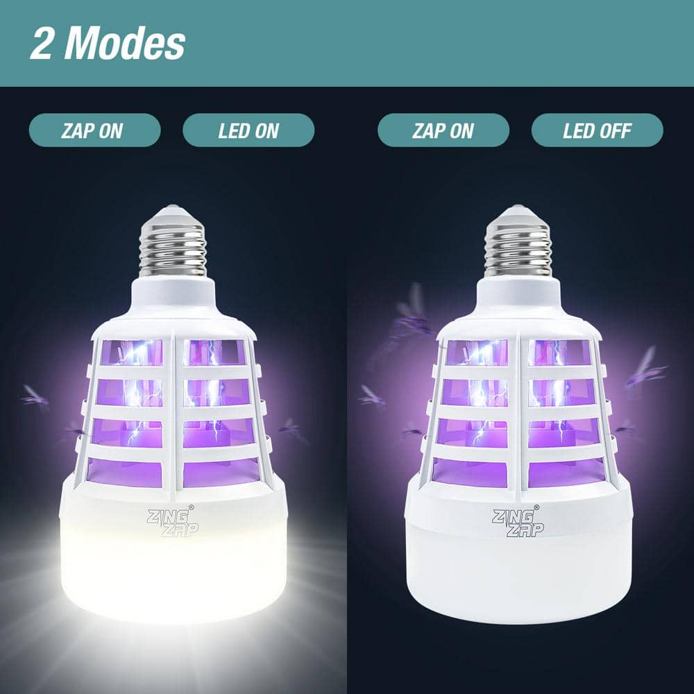 2 Pack Dual-Function Mosquito Repellent Zapper Bulb, LED UV light, 3 Modes, Electric Zapper Kills Bugs on Contact - Hercitys