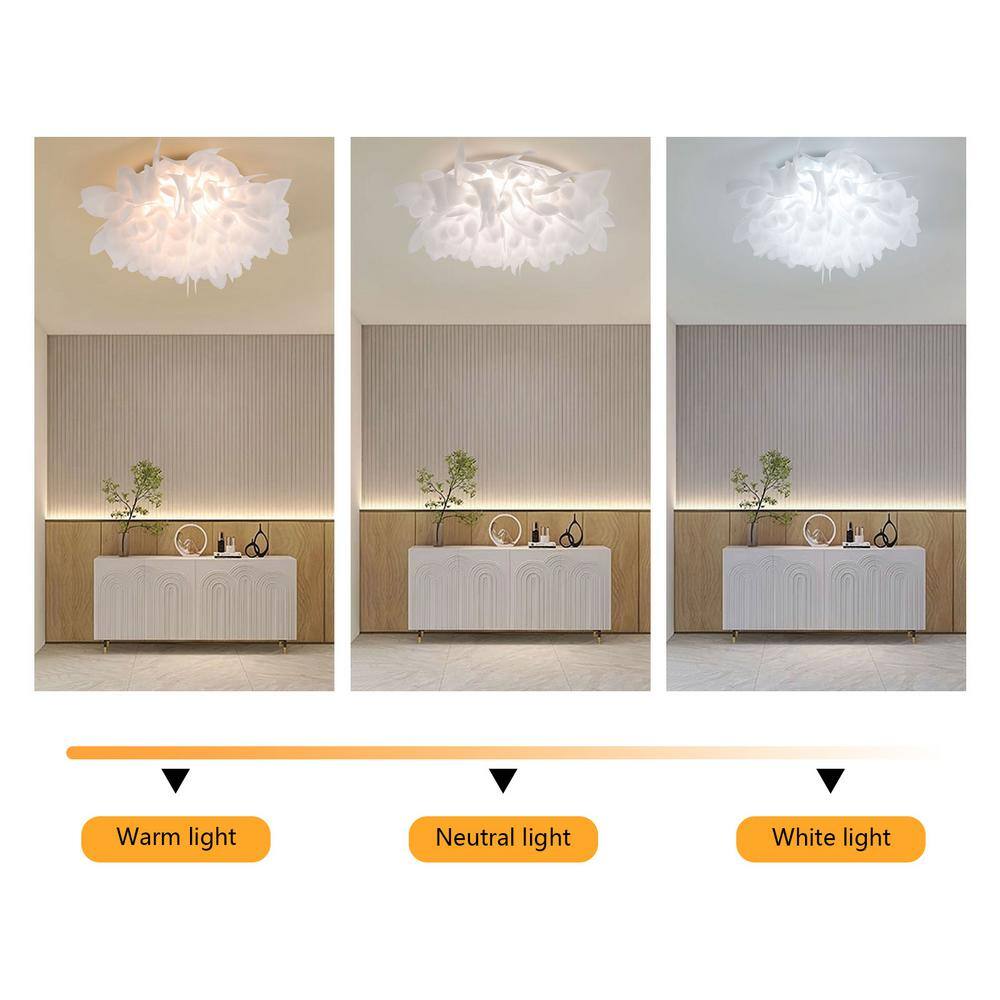 20.86 in. White Modern Flush Mount Ceiling Light with Petal Shape PVC Shade and Selectable Integrated LED light Source - Hercitys