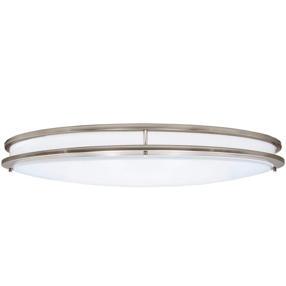 32 in. Oval LED Ceiling Mount Fixture, Dual Ring Satin Nickel, Dimmable, 3 CCT 3000K-5000K, 5500 Lumens - Hercitys
