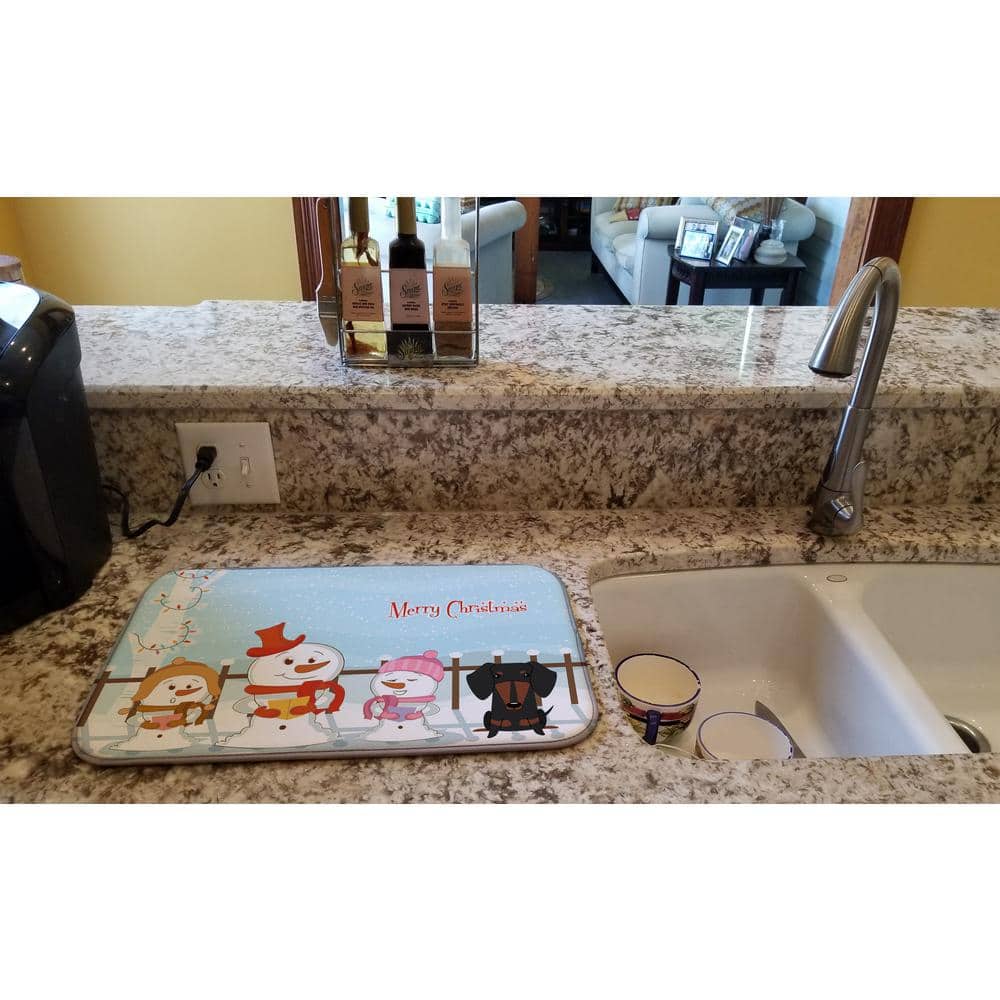 14 in. x 21 in. Multicolor Merry Christmas Carolers Dachshund Black Tan Dish Drying Mat - Hercitys