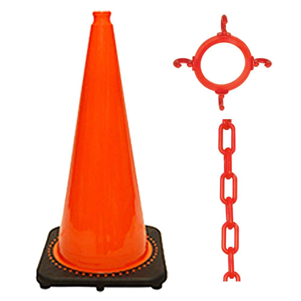 28 in. Traffic Cone and Chain Kit Orange - Hercitys