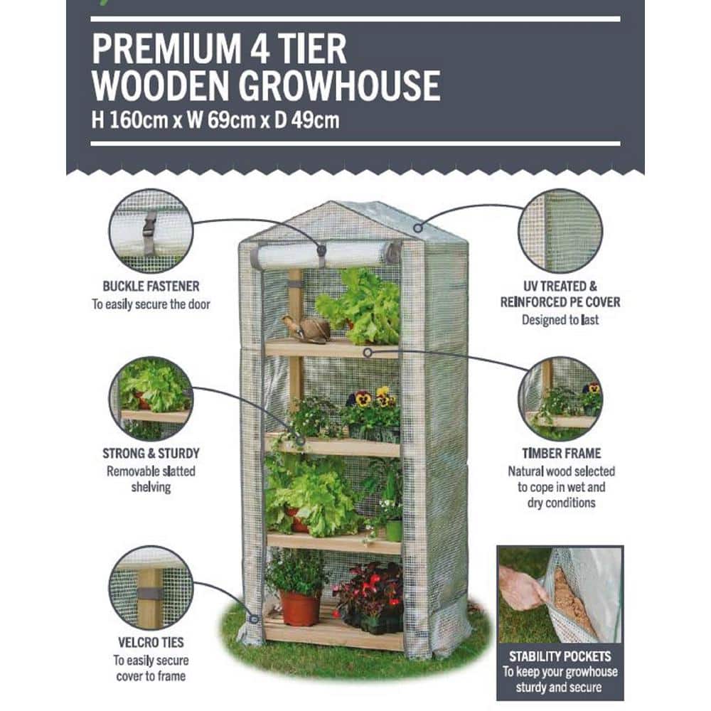 24 in. W x 19 in. D x 63 in. H Premium 4-Wooden Tier Greenhouse - Hercitys