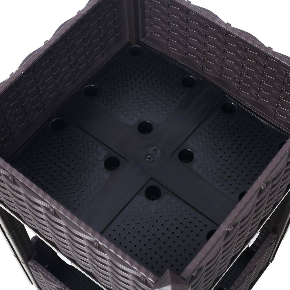 15.7 in. x 15.7 in. x 27.7 in. Plastic Planter Raised Beds, Elevated Planter Garden Box with Drainage Plug, Brown - Hercitys