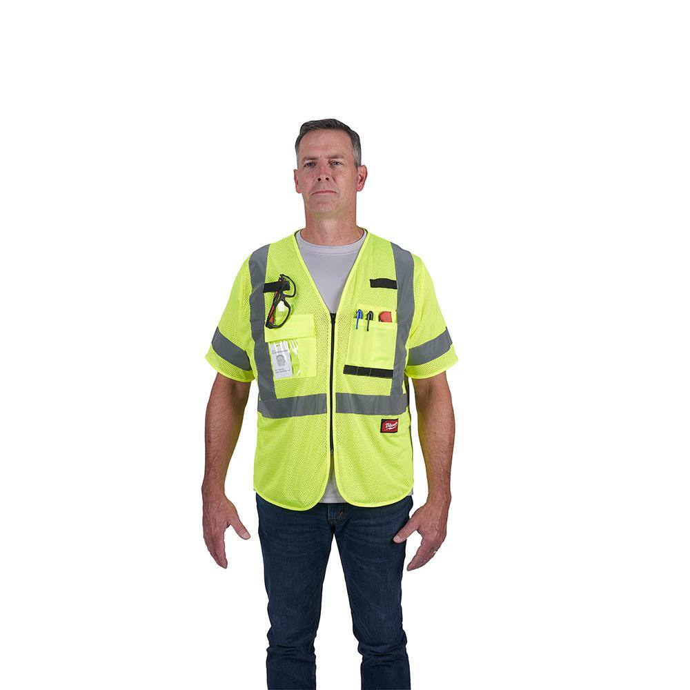 4X-Large/5X-Large Yellow Class 3 Mesh High Visibility Safety Vest with 9-Pockets and Sleeves - Hercitys