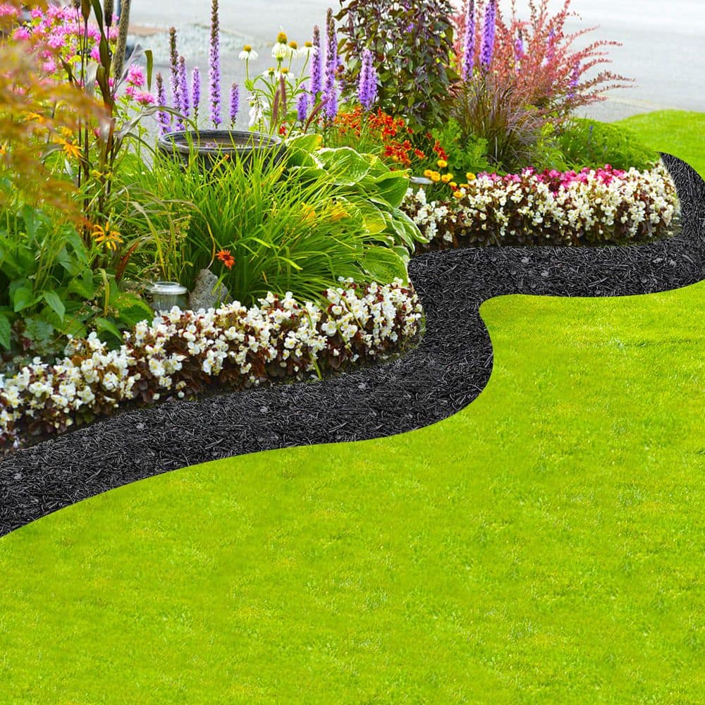 140 in. x 5.5 in. x 0.55 in. Recycled Black Rubber Edging Mulch Roll for Landscaping, Cut-to-Fit Garden Barrier (1-Pack) - Hercitys