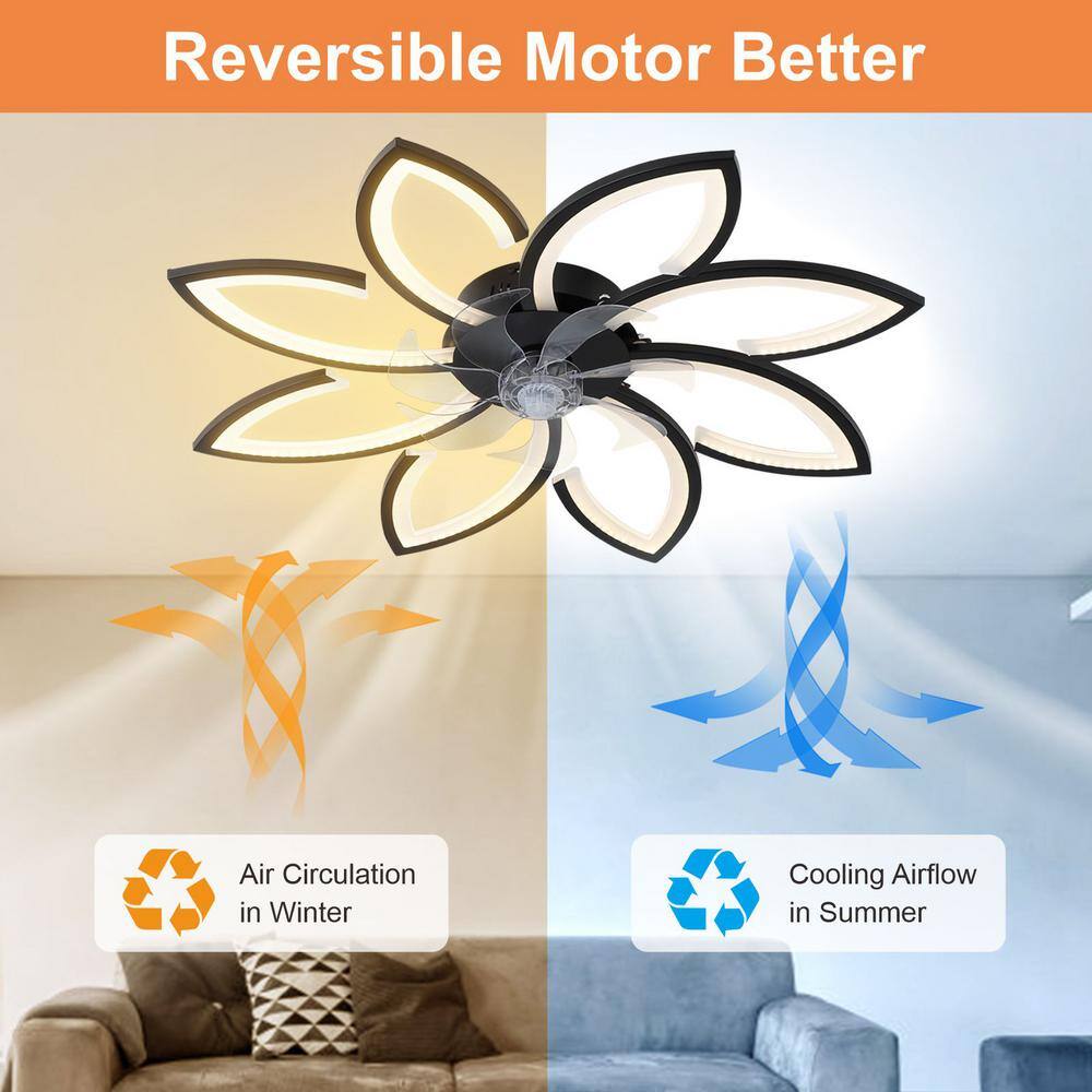 34.3 in. LED Indoor Black Smart Ceiling Fan with Modern Flower-Shaped Dimmable Remote - Hercitys