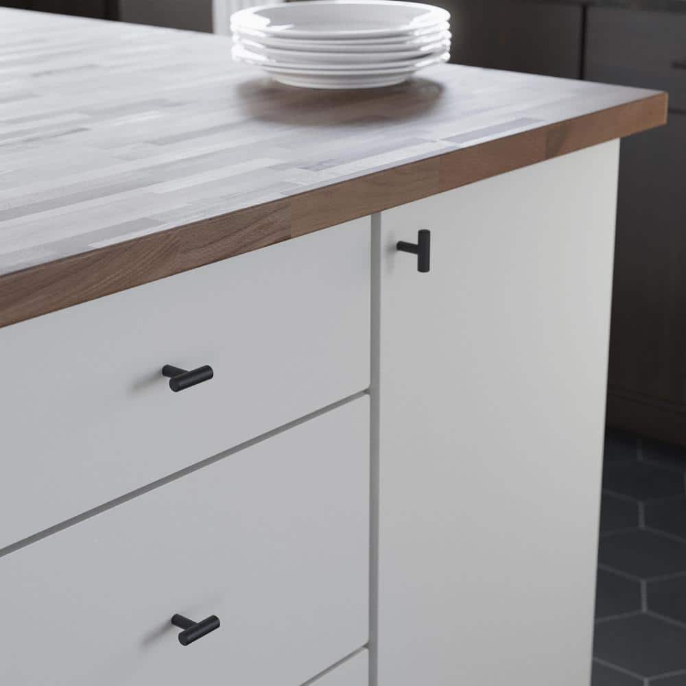 (10-Pack) Simple Bar 1-1/4 in. (32 mm) Modern Matte Black T-Shaped Bar Cabinet Knobs - Hercitys