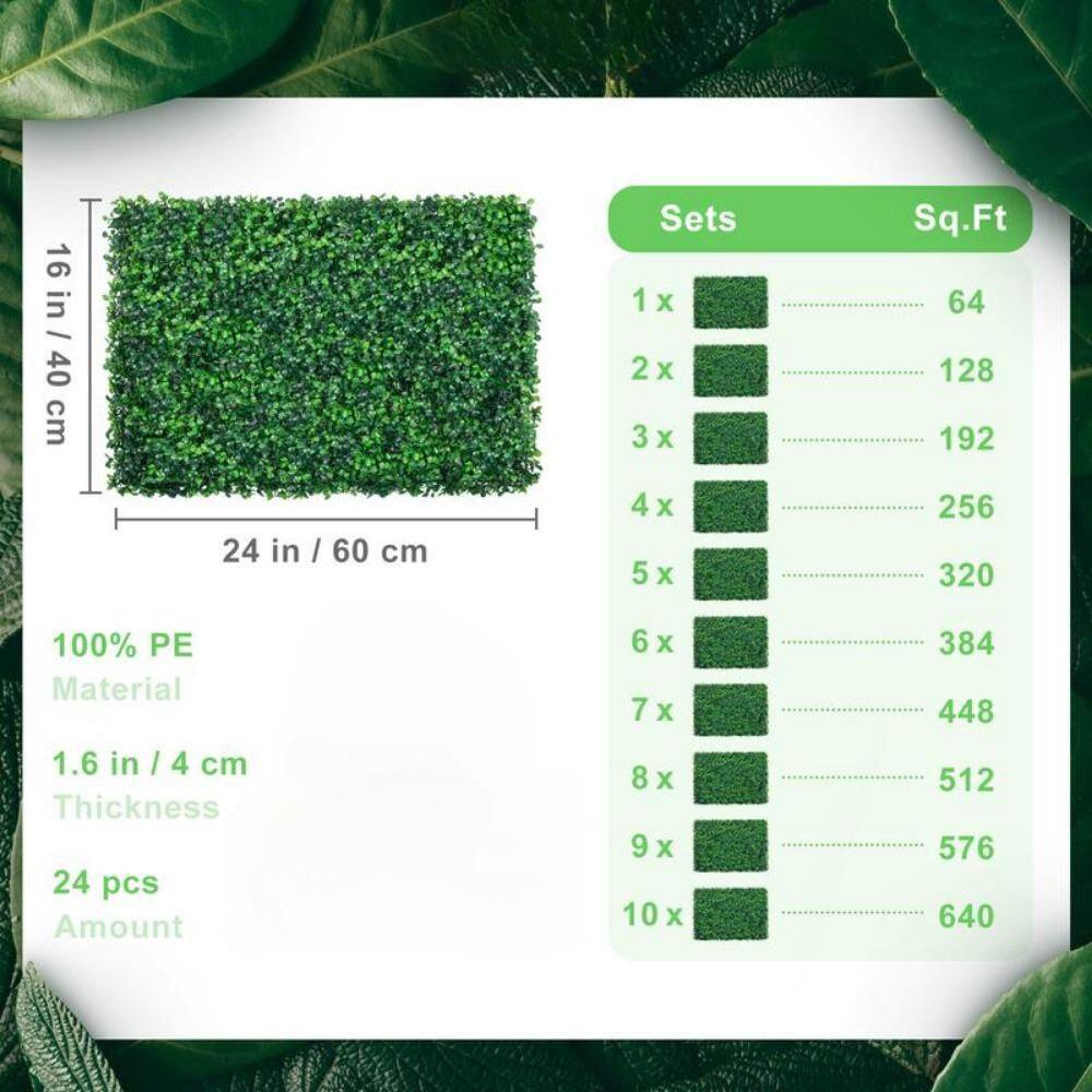 24 in. Plastic Garden Fence Outdoor Artificial Boxwood Topiary Hedge Plant Grass Backdrop in Green - Hercitys