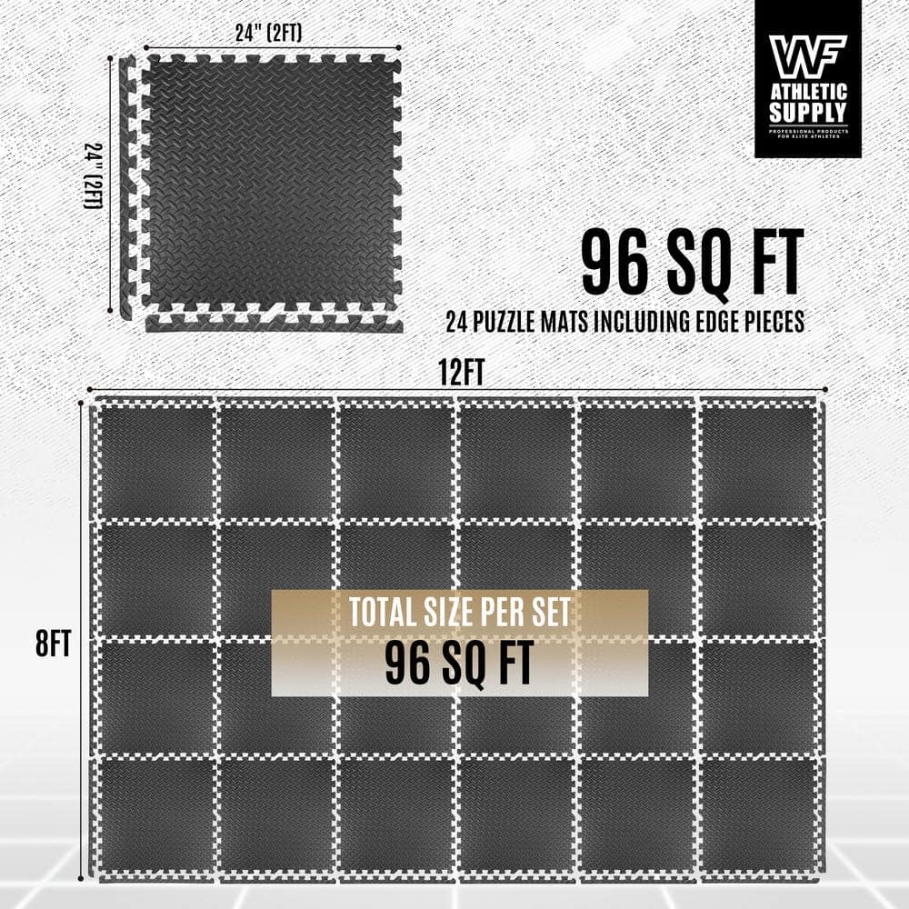24 in. W x 24 in. L x 3/4 in. T Extra Thick Interlocking Puzzle Exercise Mat for Home and Gym Equipment (96 sq. ft.) - Hercitys