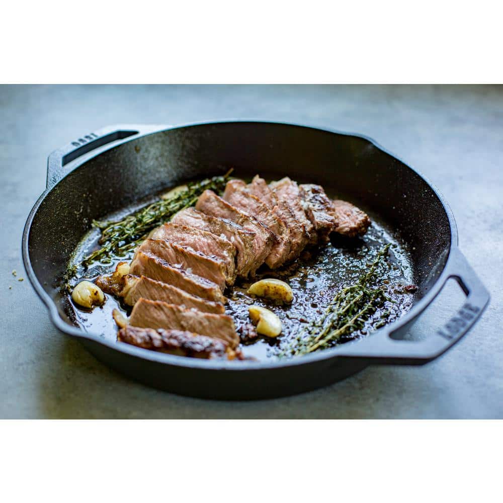12 in. Cast Iron Skillet in Black with Dual Handles - Hercitys