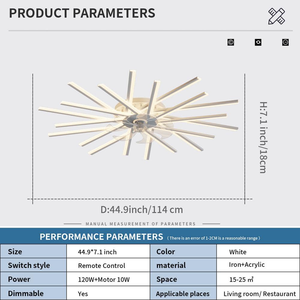 45 in. 120-Watt Modern Dimmable White Integrated LED Flush Mount with White Acrylic Shade with Remote Control - Hercitys