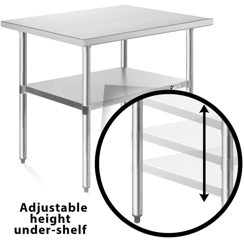 24 in. x 36 in. Stainless Steel Kitchen Prep Table with Bottom Shelf - Hercitys