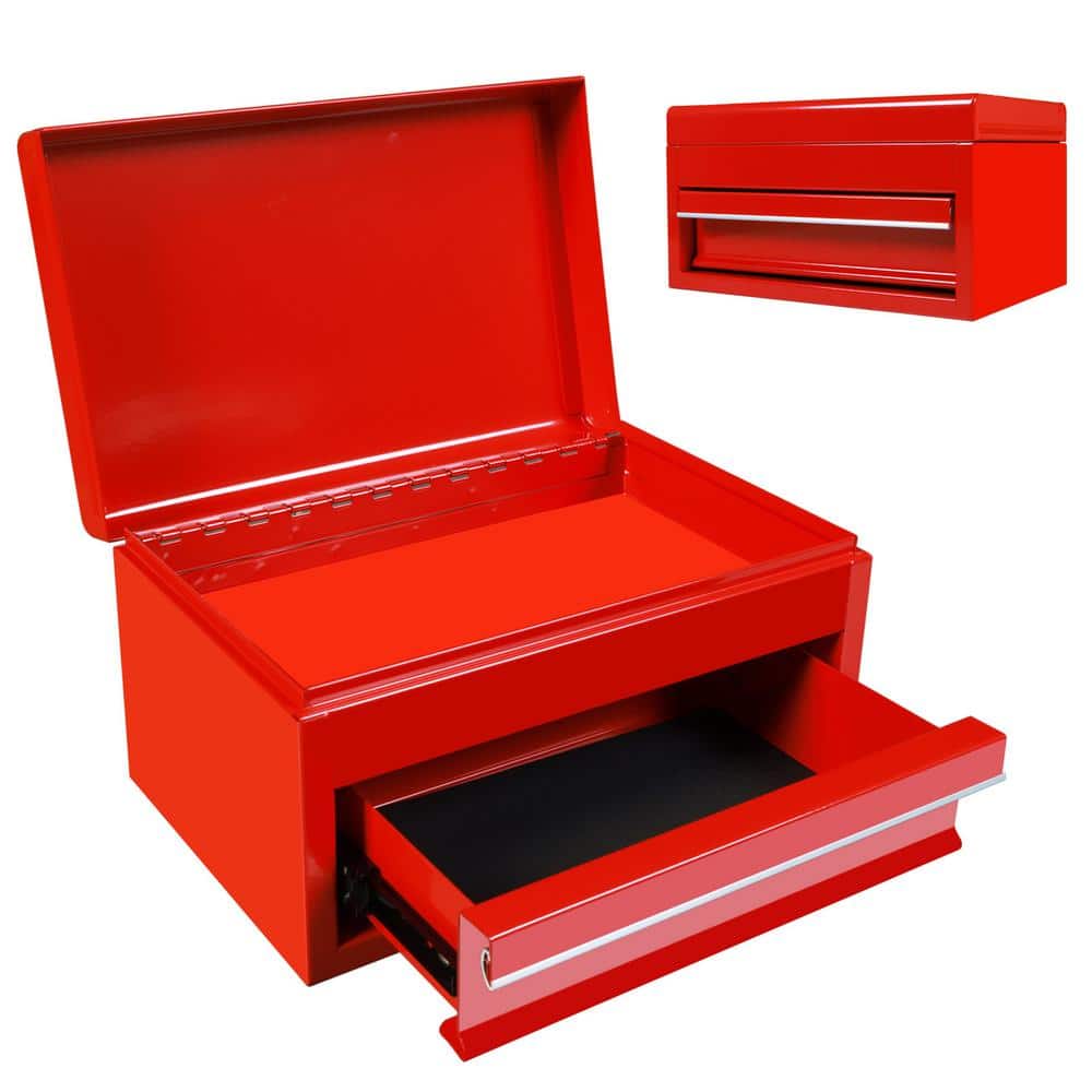 10 in. Mini Portable Steel Tool Box with Drawer for Home, Garage or Workbench, Red - Hercitys