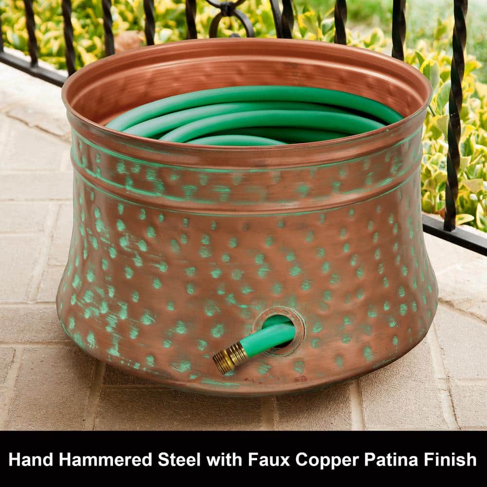 100 ft. Patina Steel Hammered Hose Pot Garden Hose Reel - Hercitys