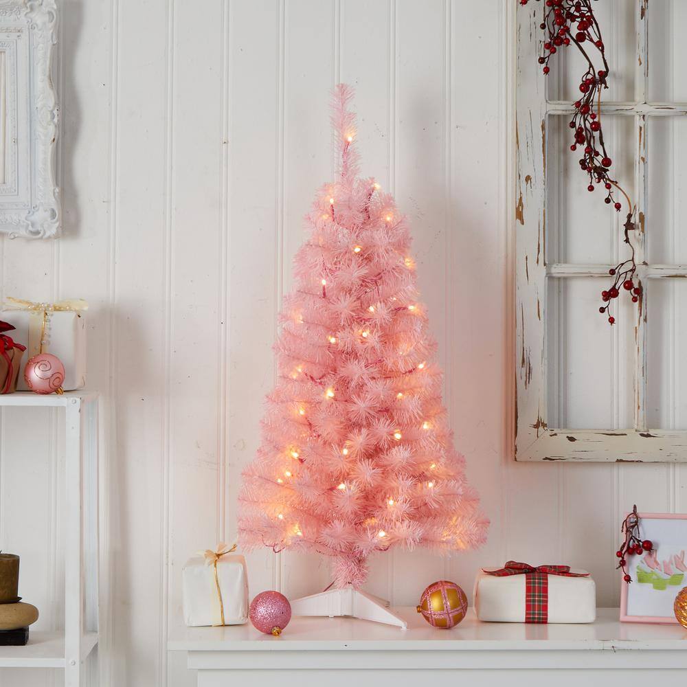 3 ft. Pink Artificial Christmas Tree with 50 LED Lights and 118 Bendable Branches - Hercitys
