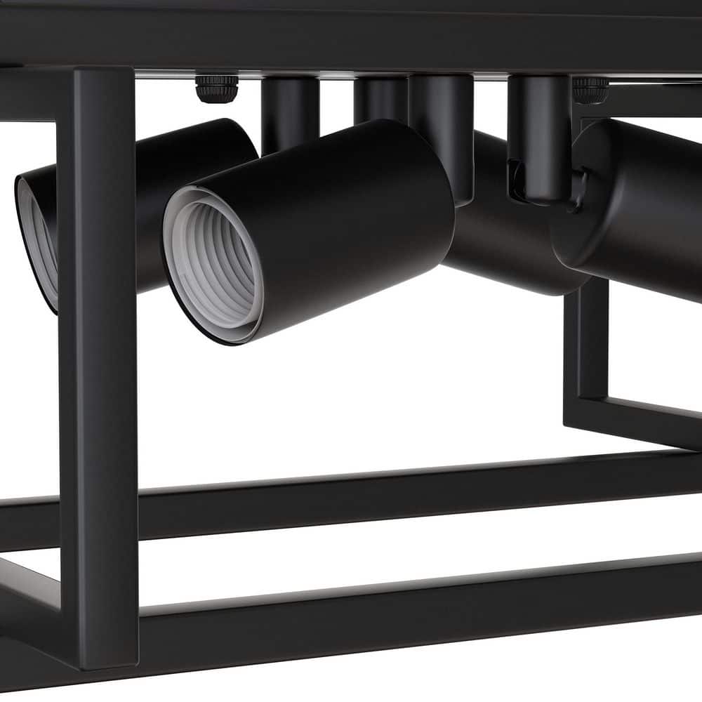 16.5 in. Industrial 4-Light Flush Mount Ceiling Light Fixture, Black Metal Frame with E26 Base No Bulbs Included - Hercitys