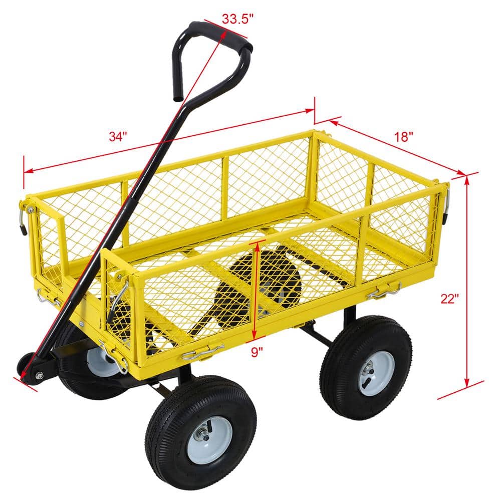 3 cu. ft. 550 lbs. Capacity Steel Utility Garden Cart with Folding Sides, Yellow - Hercitys
