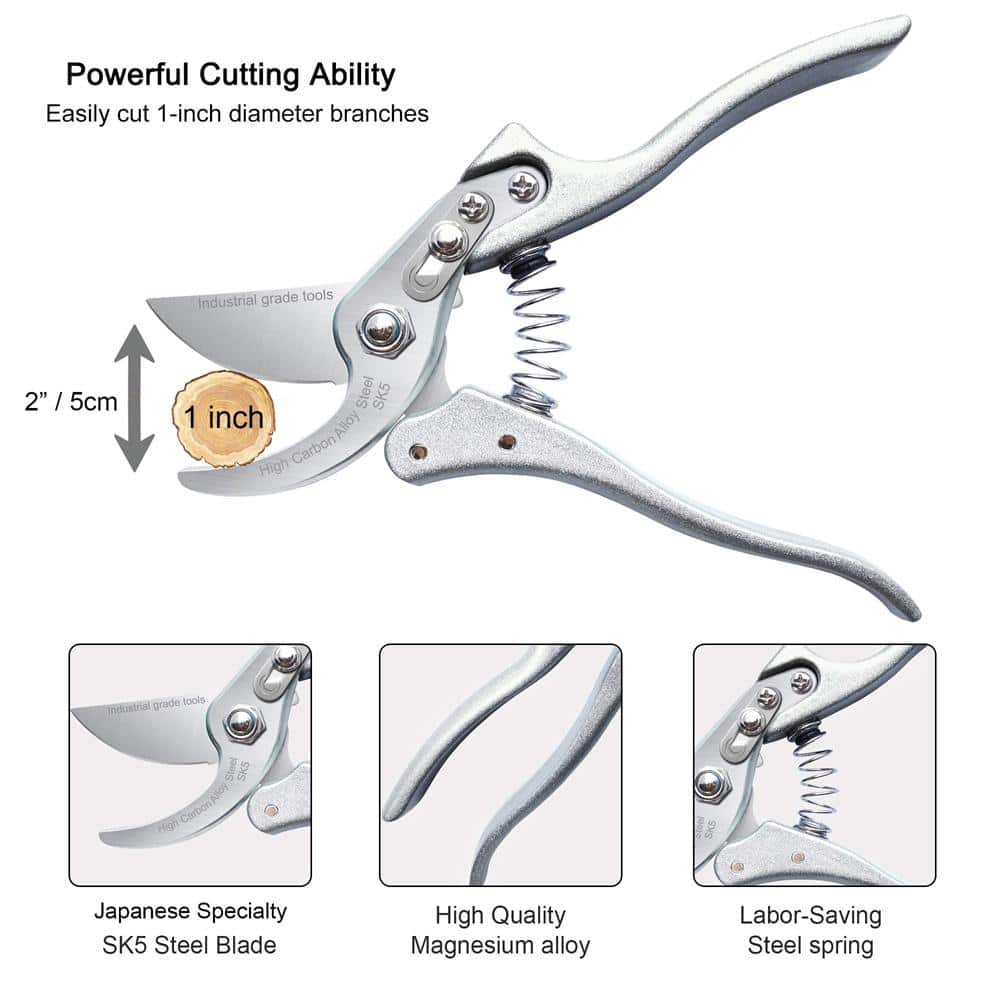 2 in. Silver Garden Professional Bypass Pruning Shears - Hercitys