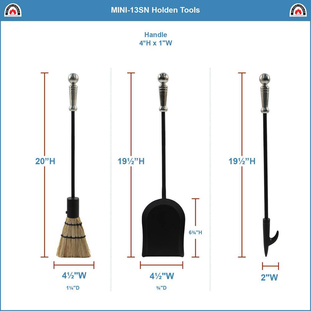 22 in. Tall Satin Nickel Holden 4-Piece Mini Fireplace Tool Set - Hercitys