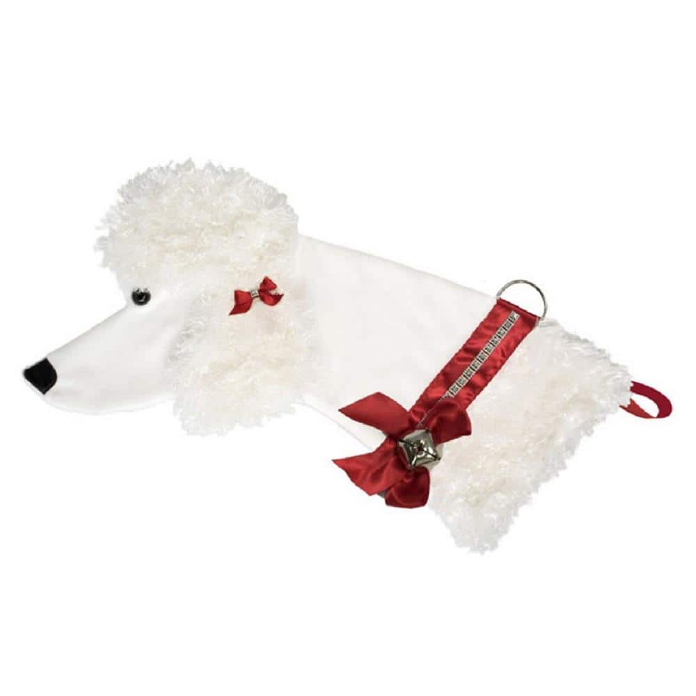 22 in. White Poodle Dog Faux Fur Christmas Stocking - Hercitys