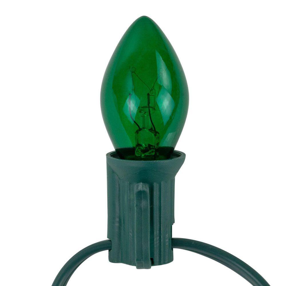 25-Light Transparent Green C7 Incandescent Christmas Lights 12 in. Spacing with Green Wire - Hercitys