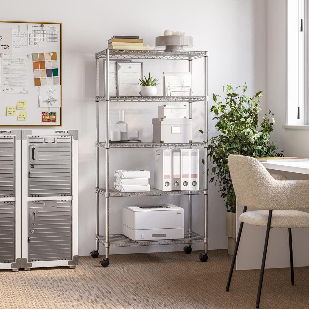 5-Tier Steel Wire Shelving System in Zinc (30 in. W x 14 in. D x 61.5 in. H) - Hercitys