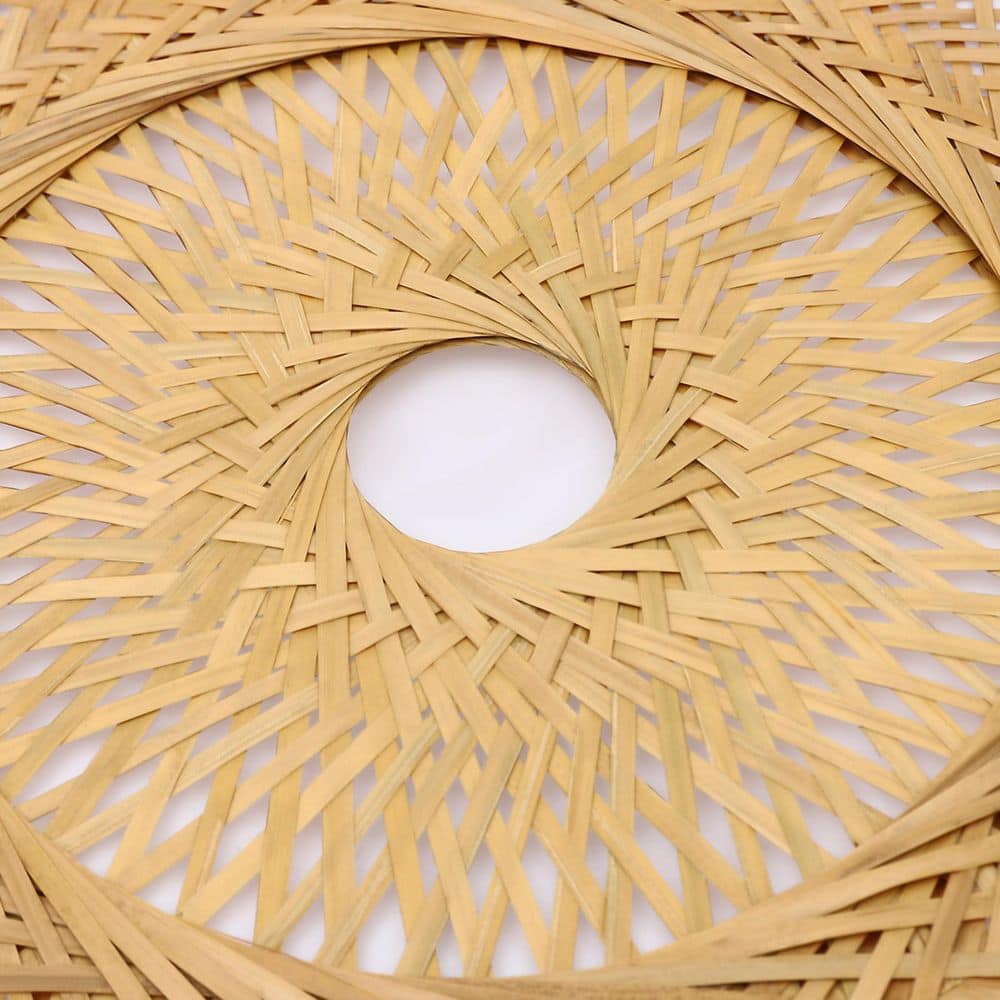 23.6 in. 3-Light Yellow Rural Round Semi-Flush Mount Ceiling Light with Rattan Shade and No Bulbs Included - Hercitys