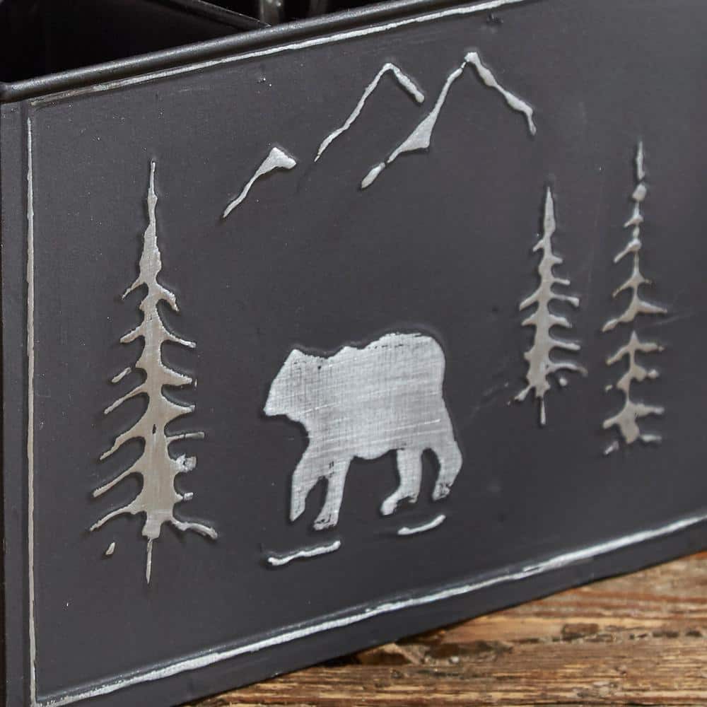 10 in. H x 8 in. W x 5.5 in. D Black Bear Rustic Metal Utensil Caddy - Hercitys